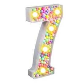 CELYANRAL Light Up Number - Mosaic LED Number Marquee Sign Macaron 3D 7th Rainbow Table Centerpieces for Girls Night Light Birthday Pastel Sweet Theme Party Decoration (Number 7)