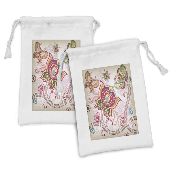 Ambesonne Floral Fabric Pouch Set of 2, Flower and Butterfly