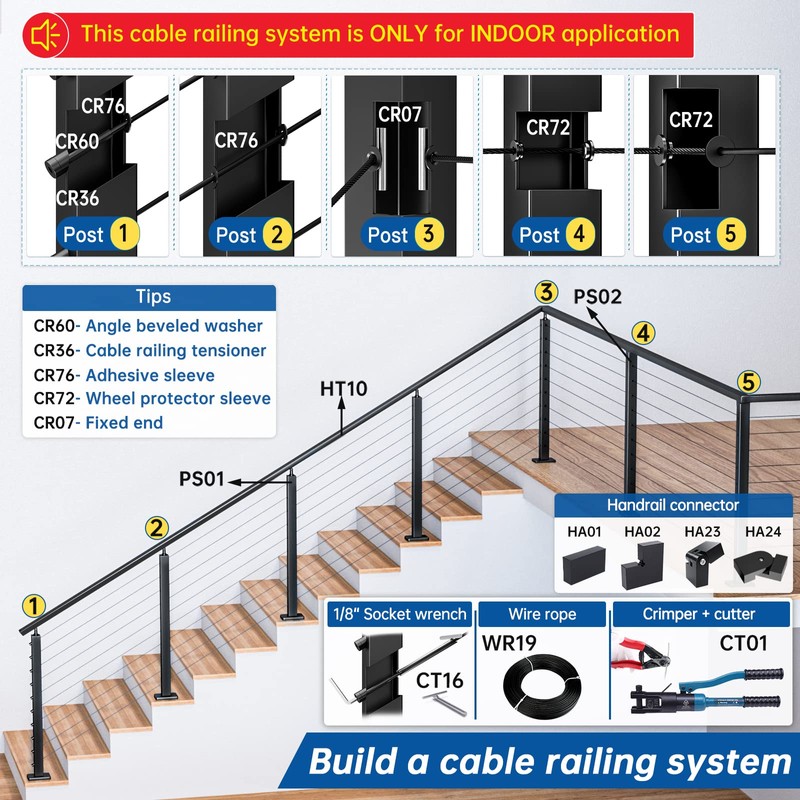 [Patent] Muzata 20 Pack 1/8" Black Invisible Cable Railing Kit
