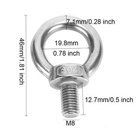 SyiXute 4 Pcs Lifting Eye Bolt M8,304 Stainless Steel Lifting Ring Eye Bolts,Male Thread Lifting Ring Eye Bolt for Living Lifting and Various Engineering Lifting Equipment (M8 x 13 mm)