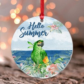 Christmas Ornaments 2023 Hello Summer Acrylic Xmas Ornament Beer Bar Club Glass Parrot Christmas Bauble Summer Retro Sunset Drinking Keepsake Collectible Gift Tree Decoration Stocking Name Tag