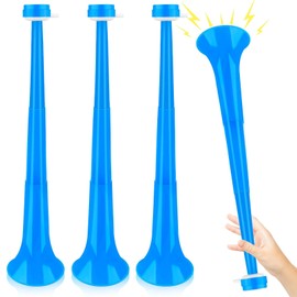 Denylo pro 4 Pcs Collapsible Stadium Horn 20.5 Inch Vuvuzela Plastic Trumpet Horn Blue Blow Horn Loud Sound Soccer Horn Noisemakers for Sporting Events Graduation Games School Party Supplies