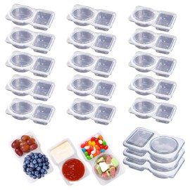 Ryfpdml 20PCS Reusable Snack Containers, Double Compartment Snack Pot with Lids Reusable Pack and Dip Containers Mini Plastic Pots with Lids for Sauce Tool Set (A)