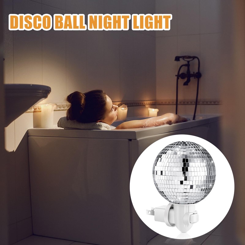 Disco Ball Night Light Plug into Wall, Silver Mirror Night
