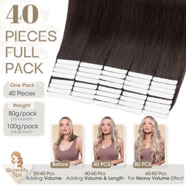 Elailite 24 Inch Tape in Hair Extensions Real Human Hair Long 40 Pcs 100g #2 Dark Brown Seamless Skin Weft Real Remy Hair Extension Straight