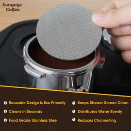Sungaze Coffee Portafilter Puck Screen for Espresso Machines, Durable Contact Shower Screens, Perfect Coffee Extraction and Flavor while Reducing Waste, Easy to Clean, Reusable Filter (58mm 3 Pack)