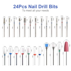 siyuwuro 24Pcs Nail Drill Bit Set 3/32'' Ceramic Tungsten Steel Drill Bits For Acrylic Gel Dip Powder Nail Drill Bit Kit Manicure Pedicure Cuticle Removal Drill Bit
