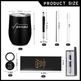 Teling Thank You Gift for Men Christmas Employee Appreciation Tumbler Gifts 12 oz Stainless Steel Tumbler Multifunctional Metal Ballpoint Pen with Box Keychain for Coworker Staff(Black)
