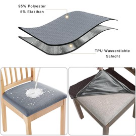 Meision Dining Room Chair Seat Covers TPU Lamination Waterproof Set of 4 Stretch Jacquard Chair Covers Removable Washable Dining Room Chair Seat Cushion Covers for Kitchen, Hotel, Wedding, Light Grey