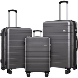 KEYTANG Zebra Light Weight Hardside Expandable Luggage Spinner Wheels Suitcase W/TSA Lock, Gray, 3 Piece Set
