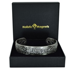 Ladies Copper Magnetic Bracelet Women Pewter Plated Copper Bangle Cuff 6 Magnets Adjustable, Floral Pattern-EFP (L: Wrist 19.5-22.5cm/7.6-8.75")
