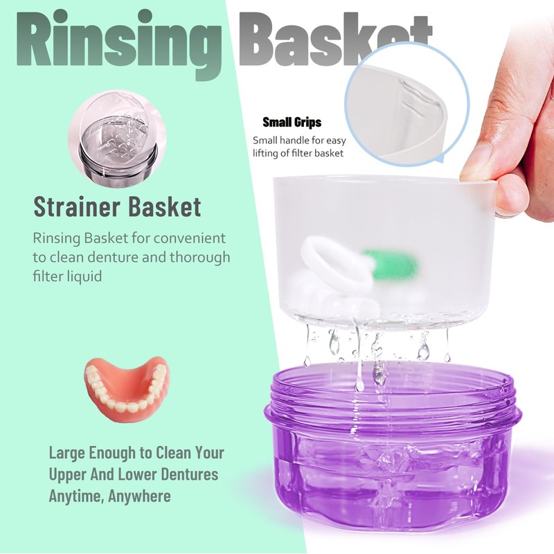 Leak Proof Purple Denture Cups for Soaking Dentures, Partial Denture