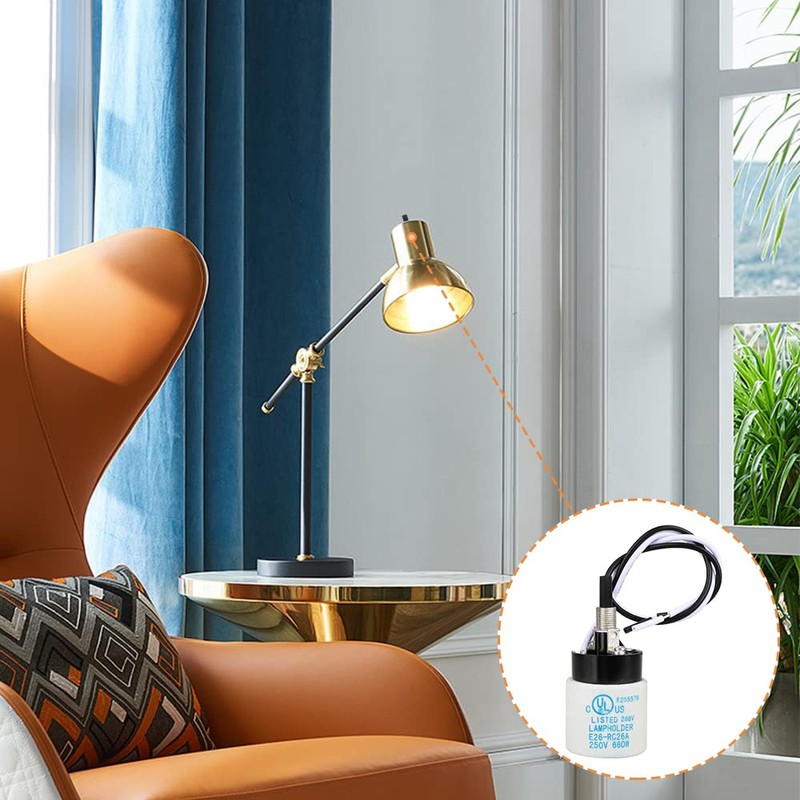 Helunsi E26 E27 Ceramic Lamp Socket with Rotary Knob Switch,