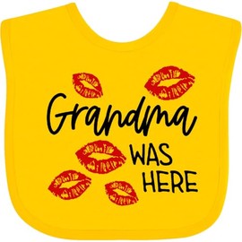 inktastic Grandma Was Here Red Kisses Baby Bib Yellow 3e841