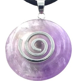 Steinfixx® - Premium Necklace Amethyst Gemstone Donut with Silver Pendant and 80 cm Leather Cord Healing Stone Gemstone Chakra Stone, Crystal Gemstone Crystal gemstone amethyst, Amethyst