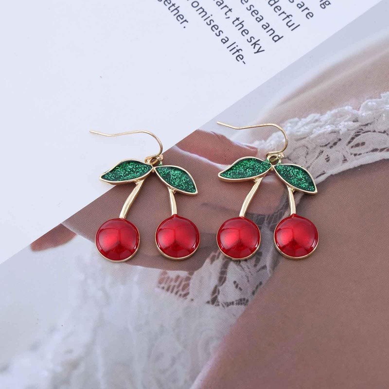 Xduargs Boho Cherry Dangle Earrings Vintage Fruit Cherry Earrings Red
