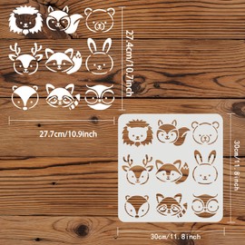 FINGERINSPIRE Animals Head Stencil 11.8x11.8inch Plastic Lion Bear Fox Stencil Sika Deer Rabbit Squirrel Owl Pattern Reusable Forest Animals Stencils for Painting on Wood, Floor, Wall and Tile