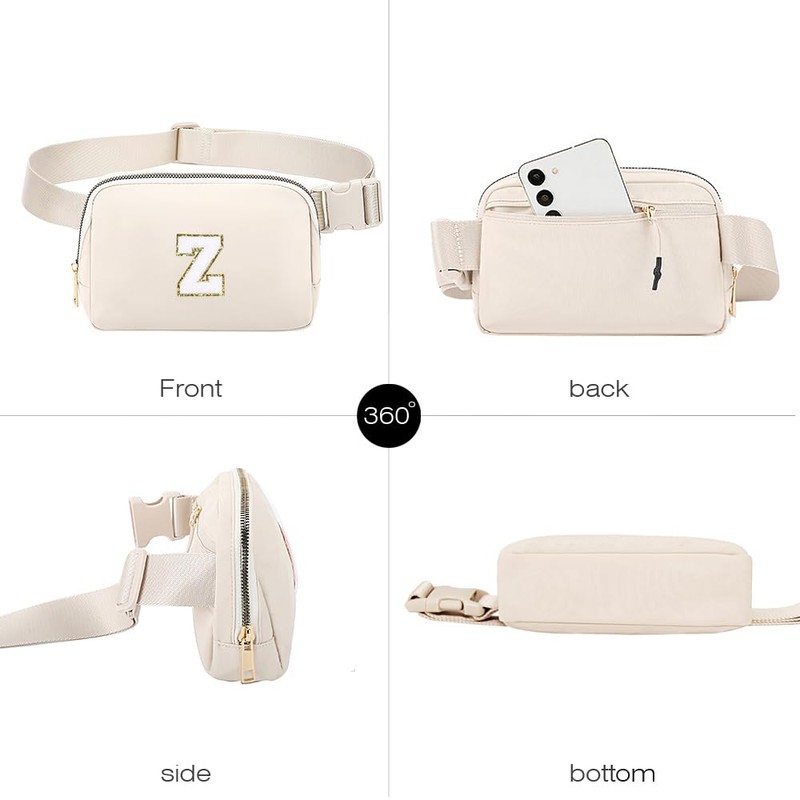 Belt Bag Fanny Pack Crossbody with Chenille Initial Letter Patch