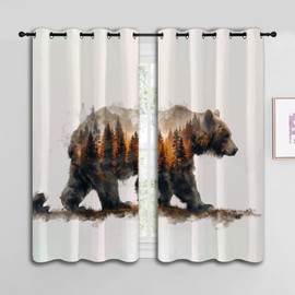 LHROOMJK Brown Bear Blackout Curtains for Boys Girl Bedroom Decor,Rustic Forest Lodge Wild Animal Thermal Insulated Grommet Drapes Darkening Window Curtain for Living Room Home 42x63 inch