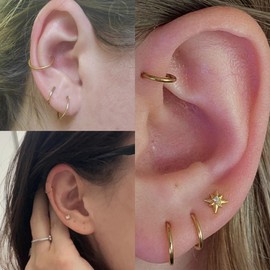 Habselikob Nose Piercing Ring 16G/18G Cartilage Earring Septum Clicker Ring Nose Ring Gold Silver Helix Conch Tragus Daith Lip Piercing Ear 6 mm/8 mm/10 mm/12 mm, Stainless Steel