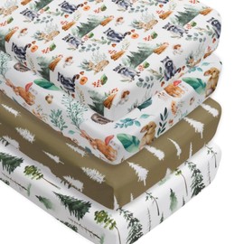 Jola's House 4 Pack Woodland Forest Animals Wood Neutral Unisex Fitted Baby Crib Sheets Set for Baby Boys or Girls (Raccoon, 52 * 28)