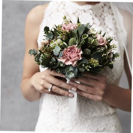 NUOBESTY 2 Sets Bridal Bouquet Holders Foam Flower Bridal Bouquets Holders for Wedding Decor Floral Arrangement Handle Lace Trim Bride Flowers White Props