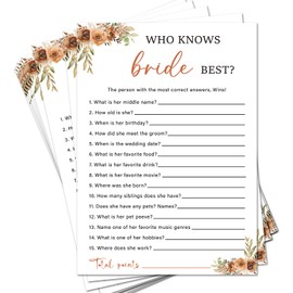Boho Bridal Shower Games 30pcs Wedding Shower Games Cards, Bridal Games for Showers, Engagement Party Games Who Knows The Bride Best - Wedding Games for Reception Dinner Activities Game Card /12