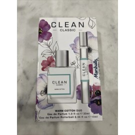 Clean NEW Clean Classic Warm Cotton Duo Eau De Parfum Rollerball Classic 1 Oz .34 Oz