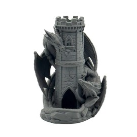 Drachen Cube Tower | DND Dice Tower da tavolo RPG P&P DSA Fantasy Dungeons Dragons pronto da dipingere, grigio scuro (non verniciato), L - Standard Würfel bis 25mm ⌀, fantasia, marittimo, effetto