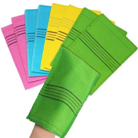 BLMHTWO Sponges 8PCS Exfoliating Bath Mitts, Korean Exfoliating Bath Washcloth Large Size Asian Italy Towel 5.5×7.5in Exfoliating Shower Towel Body Scrub Mitts for Adults (Yellow, Blue, Pink, Green)