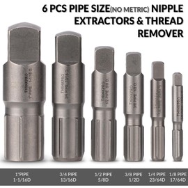 Thinkpro 6 Piece Pipe Extractor Set, 1/8 PIPE to 1 inch Tough Steel Extractors for Broken Pipes, Pipe Easy Out Extractor Set Damaged Threaded Ends of Pipe, Pipe Plugs (6-Piece)