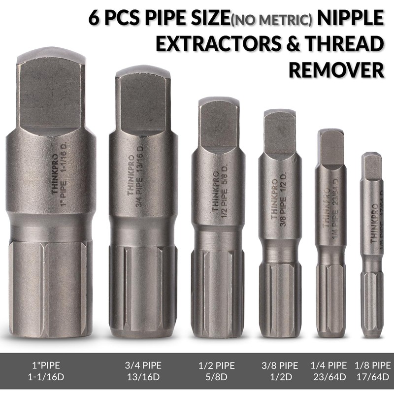 Thinkpro 6 Piece Pipe Extractor Set, 1/8 PIPE to 1
