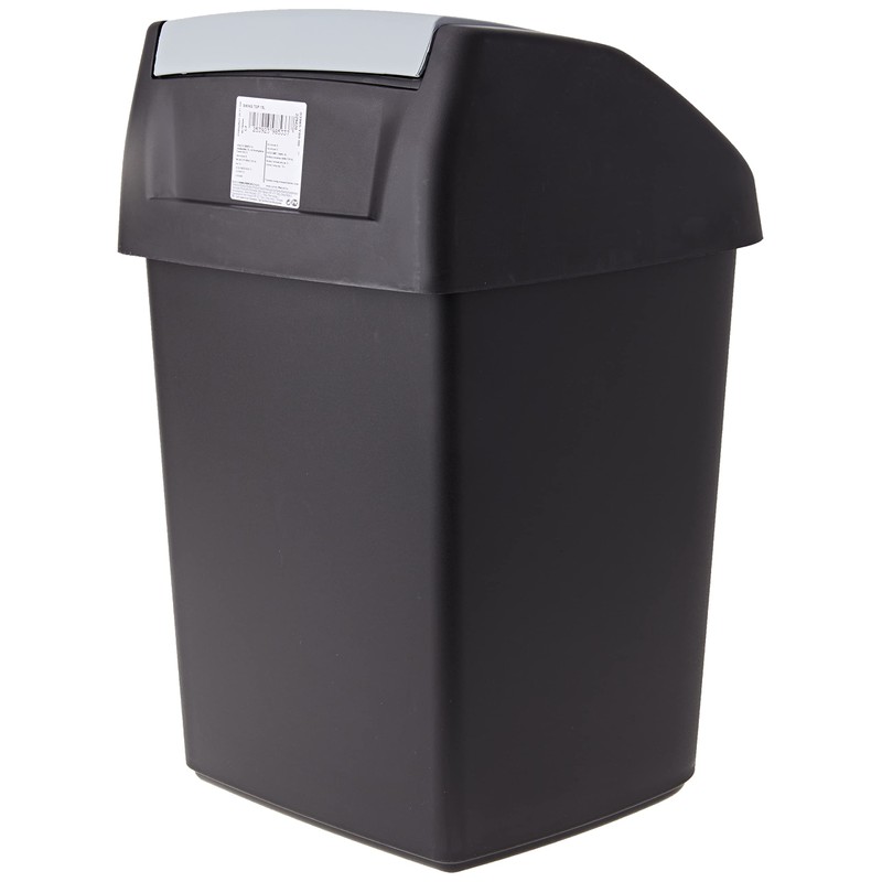 Curver Waste Bin with Swinging Lid, Black/Grey, 15 Litre