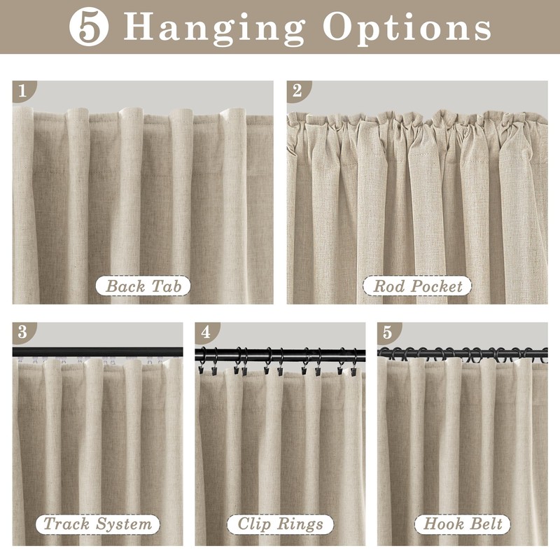 Blackout Curtains 24 Inch Long for Bedroom, Oatmeal 2 Panels