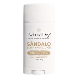NaturalDry Desodorante Natural Sándalo Extra Protección 24h | Sin Aluminio ni Parabenos | Con Karité y Vitamina E | Hipoalergénico | 50g | Unisex