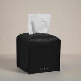 OLETHA Aesthetic Tissues Cube Box Cover, Square Tissue Box Holder, Black, Set of 2