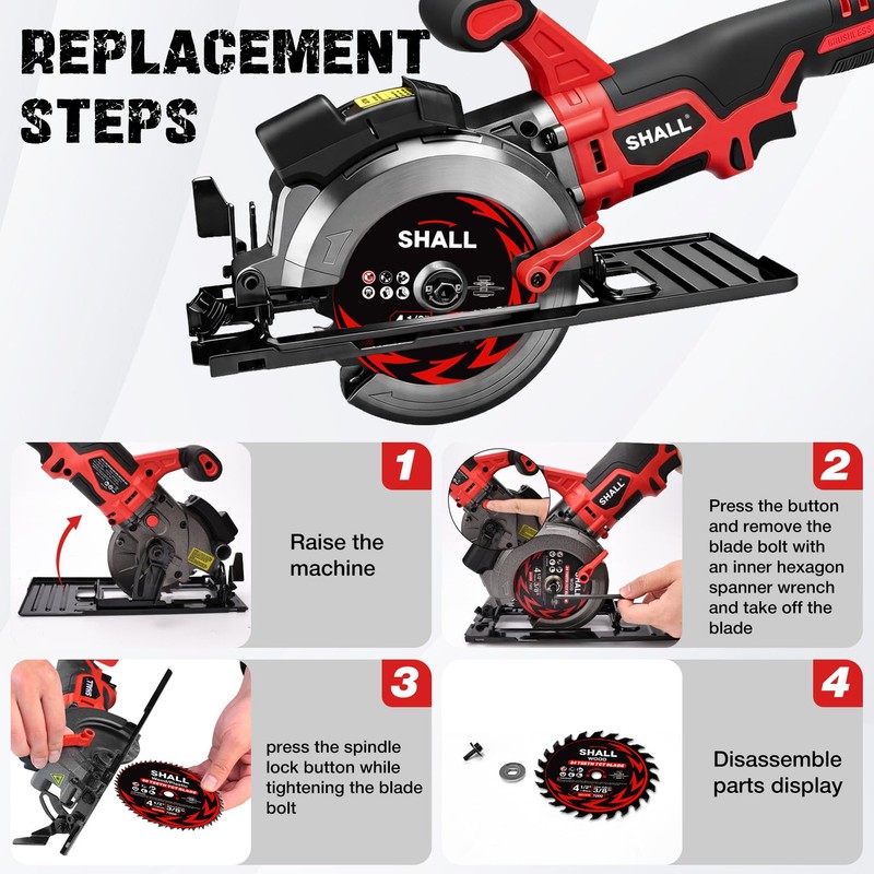 SHALL 20V Cordless Mini Circular Saw, 4-1/2’’ 4000RPM Power Circular