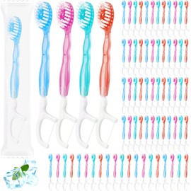 Medanera 72 Pcs Mini Disposable Toothbrushes Bulk 5-in-1 Individually Wrapped Portable Toothbrushes with Toothpaste Tongue Scraper Floss Pick for Home Travel Hotel Post-Meal Cleaning