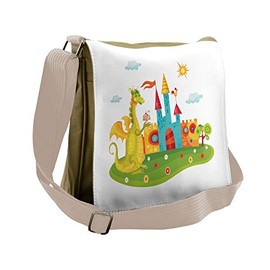 Lunarable Fantasy Messenger Bag, Dragon by the Palace Art, Unisex Cross-body