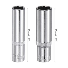 sourcing map 6-Point Shallow Socket, 1/4" Drive 2pcs 8mm Deep Socket & 4pcs 10mm Deep Socket Cr-V Metric Socket for DIY Hand-Making Repair Automotive