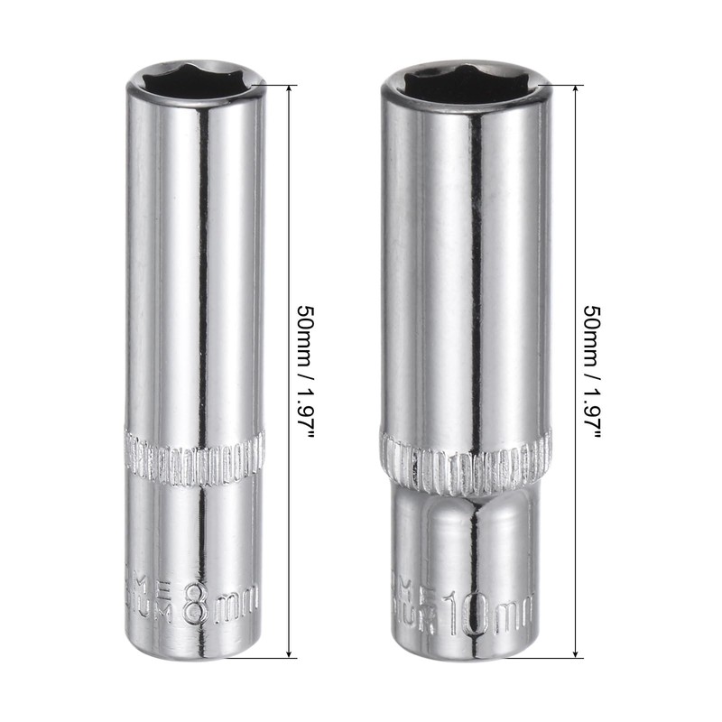 sourcing map 6-Point Shallow Socket, 1/4" Drive 2pcs 8mm Deep