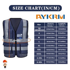 AYKRM 21 Colours Safety Vest Reflective Safety Vest with Reflective Strips with Zip and Pockets Work Vest, navy