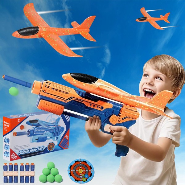 Airplane Launcher Toy - 2 Flight Mode Target Play Set Foam Glider Catapult Plane Toys- Indoor Outdoor Shooting Game Flying Toy - Birthday Gift for Kids Age 4 5 6 7 8 9 10 11 12 Years Old Boys Girls