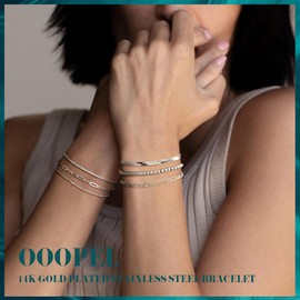 OOOPEL 4Pcs Silver Bracelet for Women 925 Sterling Silver Bracelets for Women Layered Paperclip Snake Chain Bracelets Adjustable Link Bracelet Hypoallergenic Silver Jewelry for Women Gift
