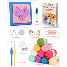 Reessy Crochet Kits for Beginners Adults Advanced, Floral & Fruit Pattern Granny Square Crochet Kit with Instruction Book 10 Yarn Balls, Beginners Crochet Kit for Adults Learn to Crochet Granny Square