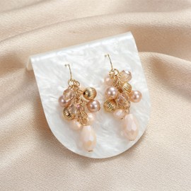 Xalroco Colorful Cluster Dangle Earrings for Women Trendy Statement Long Elegant Sparkly Drop Earrings Boho Fancy Teardrop Dangly Earrings Jewelry Gift (Light pink Pearl)