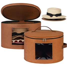 Lifewit Round Felt Hat Box, Stackable Bamboo Supports Cowboy Hat Travel Case with Dustproof Lid, Hat Organizer Bag for Women Storage, Foldable 16.5" D x 10.6" H Caps Container Carrier, 2 Pack-Brown