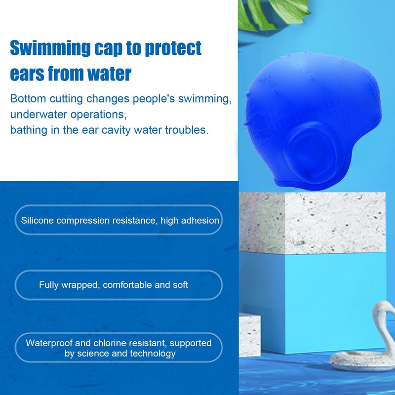Waterproof Silicone Swimming Cap with Ear Protection 3D Strong Elasticity