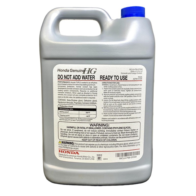 Honda Genuine Extended Life Antifreeze/Coolant Type 2, 50/50 Pre-Diluted, 1