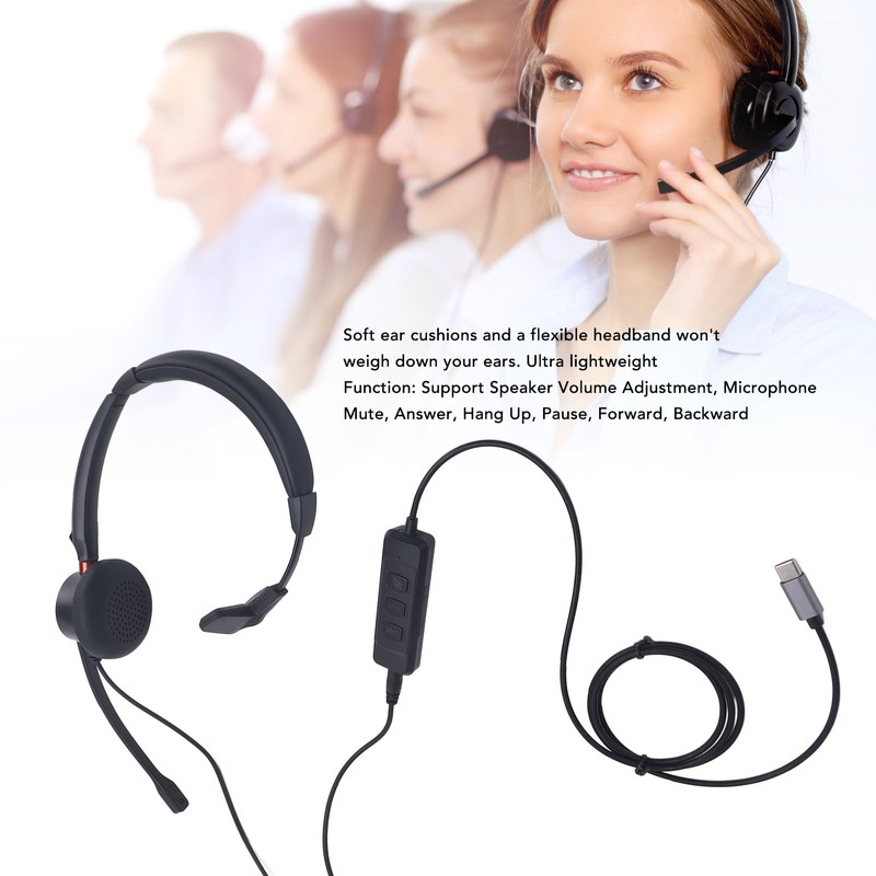 Telephone Headset Noise Canceling Single Ear Comfortable USB C to